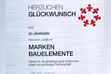 Internorm Jubiläumsurkunde zum 20-jährigen Jubiläum 2015 - MARKEN Bauelemente